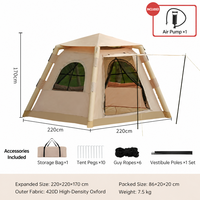 Tente de camping gonflable 6,9 m² en Oxford 420D, colonne d'air, quatre saisons, imperméable, grande famille, extérieur, 2,2*2,2*1,7m, installation rapide, anti-UV