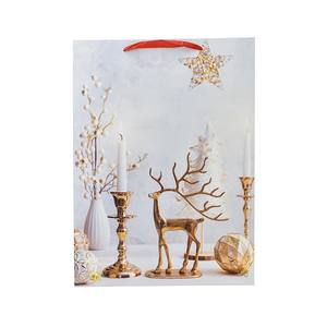 SAC EN PAPIER BLANC AVEC DÉCORATION DE NOËL RENNE DORÉ 33X10.5 H. 45CM - Product Image 1