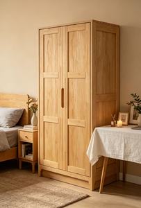 Scandinavian Wooden <b>Wardrobe</b> Shaker Doors Hinged Solid Wood Freestanding Modern Bedroom Furniture - Product Image 5