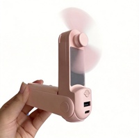 Kipas Mini Lipat USB Isi Ulang dengan Lampu Cermin Baterai 2000mAh Desain Portabel Motor Tanpa Sikat
