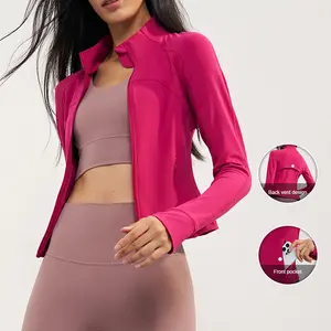 WT1596 Naked Thick Warm Yoga Top Standing Collar Slim Short Sports Pockets Jacket Back Mesh Breathable Yoga Wear