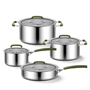 Realwin Wholesale Kitchen Triply Wall 304 Cooking Soup <b>Pot</b> Fry <b>Pan</b> Stainless Steel Cookware Set With Lid - Product Image 1