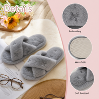 Chaussons d'intérieur doux et confortables pour femmes, à bout ouvert, avec nœud en fausse fourrure, à brides croisées, semelle antidérapante en EVA, pour l'automne