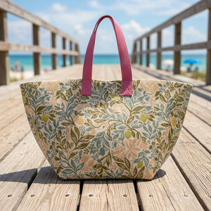 Premium Cotton Shopping Bag with Vintage <b>Botanical</b> Floral <b>Print</b> | Reusable Fabric Carry Bag for Grocery, Retail, Beach - Product Image 2