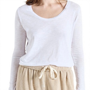Camiseta de Manga Larga para Mujer, Mezcla de Algodón, Cuello Redondo, Básica, Marca Privada, Fabricante OEM, Venta al Por Mayor de Fábrica - Product Image 4
