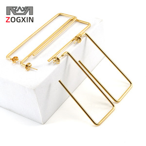Zogxin Geometric Square Stud Earrings Gold 22x44mm 23x60mm Fashion Dangle Jewelry - Product Image 1