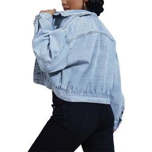 Veste en jean pour femmes en gros 2023 Veste en jean décontractée ample de couleur unie Veste en jean pour femmes Crop top Veste en jean pour femmes - Product Image 1