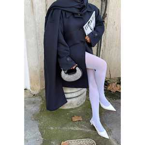 Gabardina Azul Marino con Cuello Solapa para Mujer, Impermeable, con Forro de Cachemira y Algodón Estampado, para Primavera, Otoño e Invierno - Product Image 4