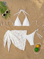 Sexy halternek mesh bikini driedelig set, milieuvriendelijke dames badkleding en strandjurk voor vrouwen