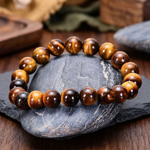 NOBLESTONE GEMS สร้อยข้อมือลูกปัดหินไทเกอร์อายธรรมชาติ ขัดเงา ทรงกลม สายยืดได้ เครื่องประดับสำหรับทุกเพศ เหมาะสำหรับสวมใส่ทุกวัน - Product Image 3