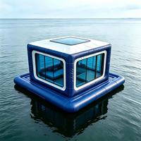 Maison flottante gonflable en PVC bleu foncé personnalisée, cabane flottante portable, tente gonflable, villa aquatique pour les vacances à la station balnéaire