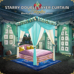 Tenda a doppio strato con stelle e onde intagliate per ragazze, decorazione romantica per camera da letto, oscurante, ecologica, personalizzabile - Product Image 2