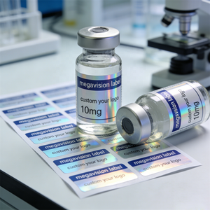 Etiqueta Adhesiva de Vinilo Holográfica Impermeable de Alta Calidad de 5 ml y 10 ml, Personalizada OEM ODM, para Envases de Frascos Pequeños de Vidrio - Product Image 1