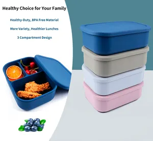 Bán Hot Trưa Bento Box Silicone Thực Phẩm Lưu Trữ Hộp Ăn Trưa 3 Ngăn 800Ml Có Thể Gập Lại Silicone Ráp Lưu Trữ Thùng