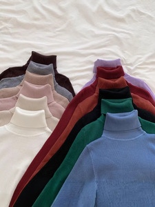 Pull col <span class=keywords><strong>roulé</strong></span> <span class=keywords><strong>femme</strong></span> automne-hiver coréen en nylon épais, haut ajusté noir tricoté, chemise de base élégante et tendance - Product Image 6
