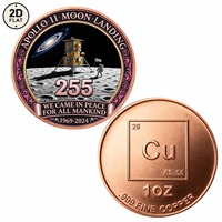 Pièce de monnaie en cuivre pur 999 de 1 oz, imprimée en couleur 2D sur mesure, Apollo 11 Atterrissage sur la Lune 255 Nous sommes venus en paix pour toute l'humanité 1969-20