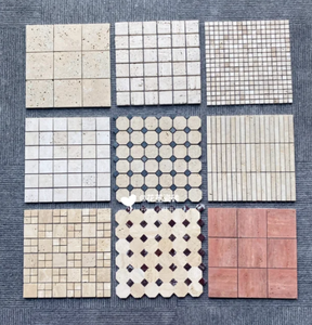 Design personalizzato <span class=keywords><strong>travertino</strong></span> in pietra mosaico cucina Backsplash e parete bagno finitura opaca Beige & rosso <span class=keywords><strong>travertino</strong></span> 3D tessere mosaico - Product Image 1