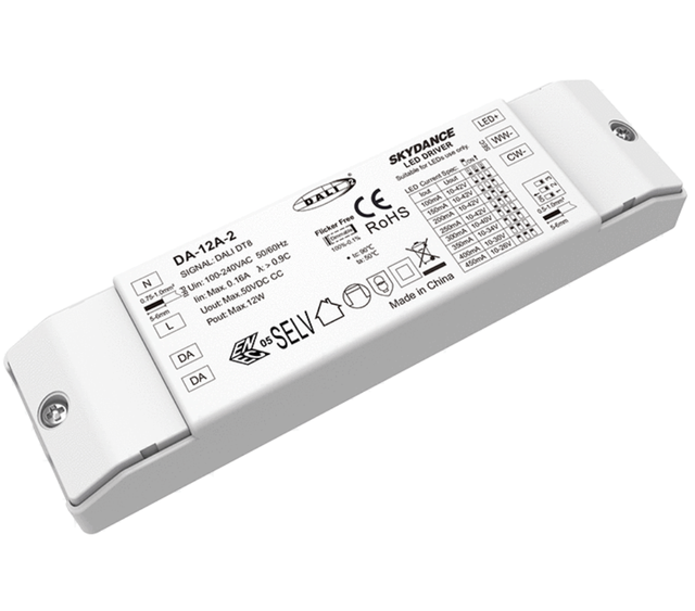 Skydance DA-12A-2 100-450mA 12W 2 Channels DALI CCT Constant Current LED Driver Dimmable Power Supply for Indoor LED Lights