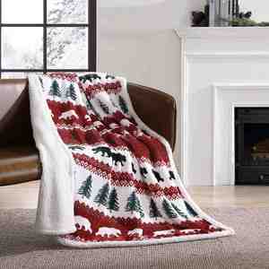 BORA Christmas Sherpa Blanket Fleece Print Soft Fluffy Warm Confortable pour Noël et le lit - Product Image 2
