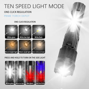 Lampe <span class=keywords><strong>torche</strong></span> haute puissance avec LED latérale <span class=keywords><strong>rouge</strong></span>, éclairage de travail, zoom, mise au point, rechargeable, <span class=keywords><strong>torche</strong></span> manuelle avec affichage de la puissance - Product Image 5