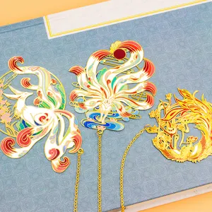 Chinese Style Metal Golden Brass Bookmark Personalized Souvenir Gift Soft Enamel Custom Promotional Bookmark Tassel Bookmark
