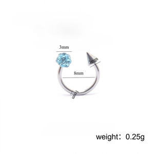 1 Pieza de Anillo de <span class=keywords><strong>Labio</strong></span> de Acero Inoxidable para Mujer, Anillo de Nariz con Bola de Cristal Colorida, Joyería para Piercing Corporal - Product Image 6