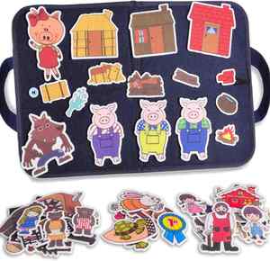 Ensemble de contes en flanelle écologique et durable « Les trois petits cochons », matériel éducatif pour les tout-petits d'âge préscolaire - Product Image 1