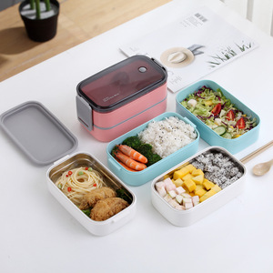 Double Layer <b>Lunch</b> <b>Box</b> Bento <b>Box</b> Stainless Steel With Dividers Portable For Students Office Workers Large Capacity Rectangle - Product Image 2