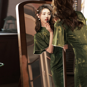 Été cheongsam fille tempérament jeune chinois traditionnel rétro <span class=keywords><strong>qipao</strong></span> vert soirée élégante robe femmes dames usine - Product Image 4