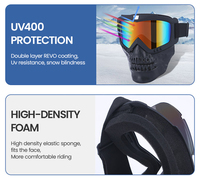 Masque de casque de moto vintage, anti-UV, anti-poussière, verres polarisés rouges argentés PC Frame Glass Lunettes de protection faciale pour hommes