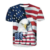 Kaos Pria 3D Embossed Printing Elang Hari Kemerdekaan Amerika Grosir Kustom