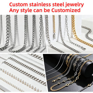 ओमी कस्टम गहने स्टेनलेस स्टील गोल्ड प्लेटेड लिंक चेन मोती और जिरकॉन हार-महिला पुरुषों के बच्चों के लिए उपहार और पार्टी गहने - Product Image 3