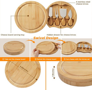 Hot bán vòng tre pho mát Board Knife Set với 4 dao và <span class=keywords><strong>Slide</strong></span>-Out ngăn kéo - Product Image 3