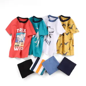 Summer Children 100% Cotton Pajamas Short Sleeve Sleepwear Boys 2pcs Sets Kids Casual Cartoon Suits