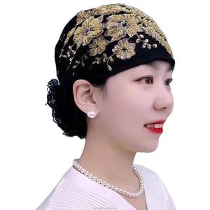 YASEEN Fashionable Headscarf with Mesh Fabric, Cross Forehead Scarf, Indian Crystal Headscarf, Muslim Hat, Eco-friendly - Product Image 5