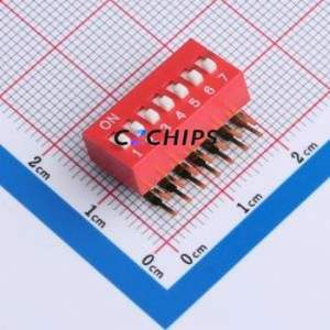 DA-7-R-T DIP Switch Through hole Component (THT),P=2.54mm Switch Piano Key Single Pole Single Throw 7 2.54mm - Product Image 1