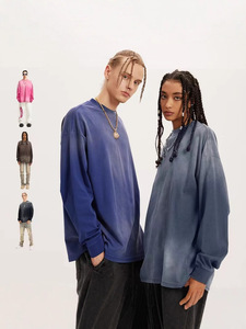 Camiseta Casual de Manga Larga con Estilo Hip Hop Urbano, Degradado Lavado, para Hombre y Mujer, Diseño Retro Holgado con Estampado de <span class=keywords><strong>Mono</strong></span> - Product Image 6