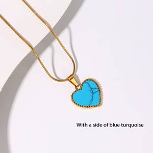 Kalung hati untuk wanita sintetis biru Turquoise bertatahkan warna emas Stainless Steel liontin hati kalung hadiah - Product Image 4