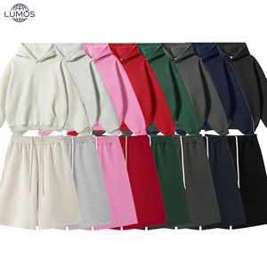 Conjunto de 2 Piezas, Sudadera con Capucha y Pantalones Cortos de Felpa Gruesa, Color Sólido, Estilo Urbano para <span class=keywords><strong>Hombre</strong></span> - Product Image 5