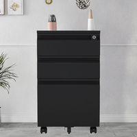 Meuble de rangement mobile à 3 tiroirs verrouillables en acier noir mat, design peu encombrant, pour bureau, chambre, hôtel, ingénierie