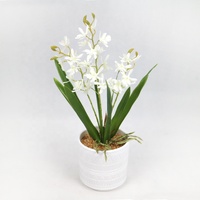Plante artificielle de fleurs de Vanda de 40 cm de haut avec pot en ciment pour la décoration de la maison