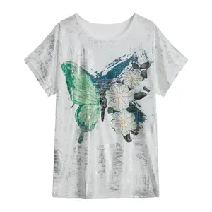 Toptan yaz uzun vadeli kadın gömlek, dijital baskı t-shirt, desenler, artı boyutu kadın t-shirt