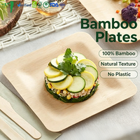 Assiettes jetables carrées en bambou biodégradables personnalisables avec logo, écologiques, pour mariages et fêtes – Solution tout-en-un