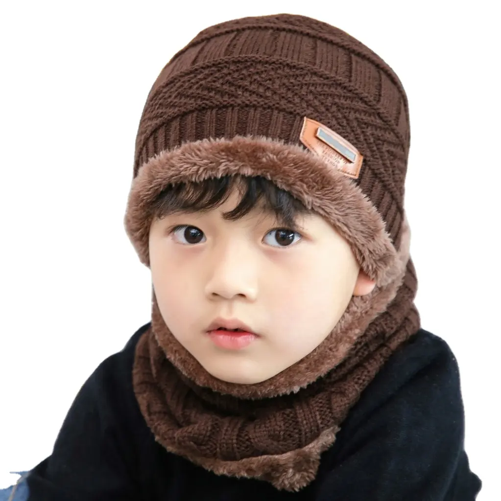 2-Pieces Winter boy girl hat and scarf sets winter children cap knitted hat neck ear protection wool cap