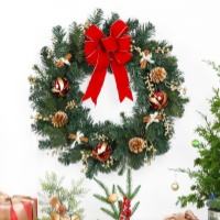 61cm装飾花輪アメリカ人人工クリスマスBowknot Wreathシミュレーションレッドフルーツ花輪壁掛け装飾 - Product Image 2
