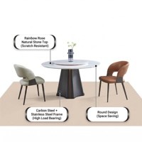 Table à manger moderne et durable en pierre frittée avec base en acier au carbone, rectangulaire/ronde/extensible, pour la maison et l'hôtellerie
