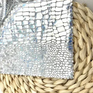 Tùy Chỉnh Cao Tỏa Sáng Bóng Rắn Polyester Long Lanh In Ấn Kim Loại Spandex Bốn Cách Căng Lame Lá Ba Chiều Vải Vải