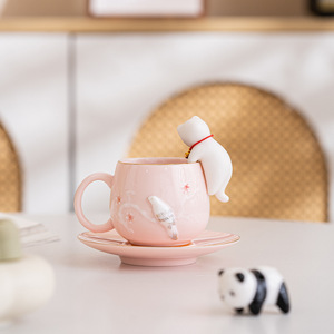 Grazioso Set Tazza e Piattino in Ceramica, Tazza per Colazione di Piccole Dimensioni, Design Estetico, Tazza <span class=keywords><strong>da</strong></span> Tè <span class=keywords><strong>Rosa</strong></span> - Product Image 2