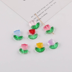 Cuentas de vidrio en forma de tulipán para la fabricación de joyas, cristal, forma de flor, colores aleatorios 34121 - Product Image 5