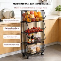 Étagère de rangement de cuisine rectangulaire en fer, sur roulettes, mobile, 3 à 5 niveaux, portable, sans installation, moderne et minimaliste